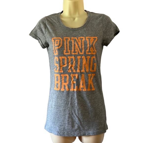 Pink Victoria’s Secret Gray Spring Break Tee Shirt Woman Size Small - Picture 1 of 6